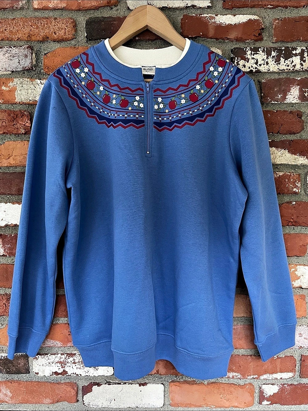 Blair Geometric Zip Sweatshirt Blue & Red Large grandmacore